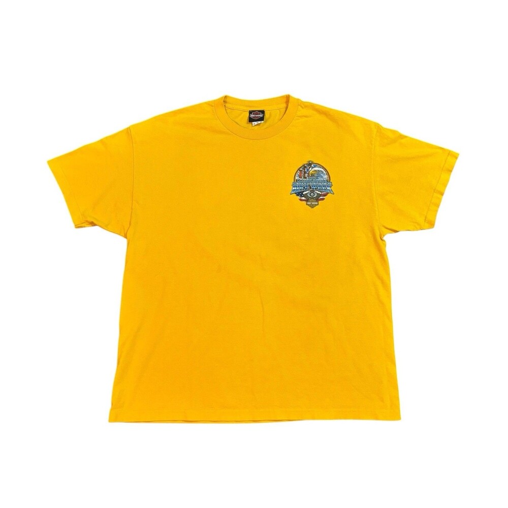 Y2K Harley Davidson Outer Banks Yellow Graphic Tee Shirt Men’s Size XXL